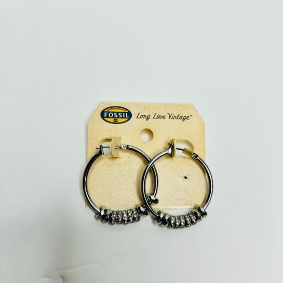 FOSSIL Rondel Nuget Silver Charm Hoops - Picture 3 of 6